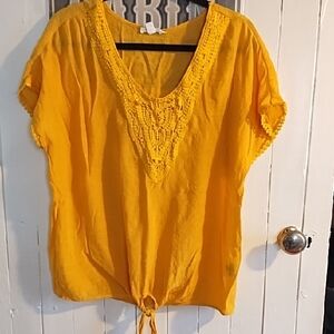 Sunny Yellow Lace-Trimmed Blouse